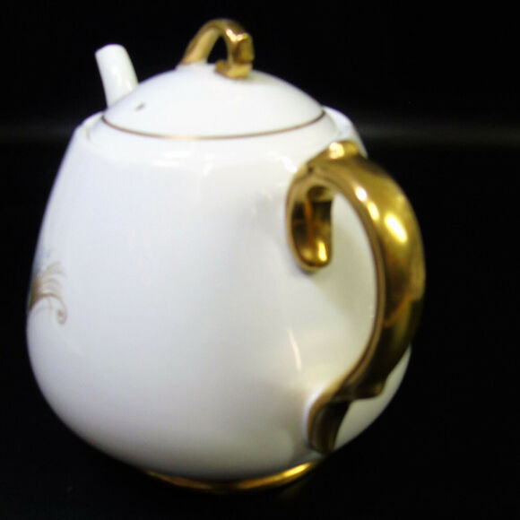 VTG Windsor England c1950 Porcleain TEAPOT Caribbean Gold Blue Peacock MCM - Picture 10 of 12